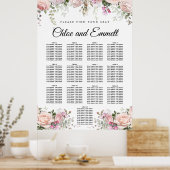 Grote roze Floral 13-tafel weduwenkaart Poster (Keuken)