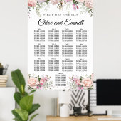 Grote roze Floral 13-tafel weduwenkaart Poster (Thuiskantoor)
