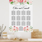 Grote roze Floral 13-tafel weduwenkaart Poster (Keuken)