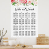 Grote roze Floral 16-tafel weduwenkaart Poster (Keuken)