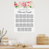 Grote roze Floral 19-tafel weddenschapenkaart Poster (Keuken)