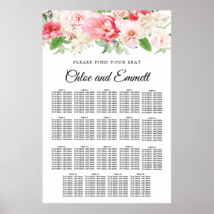 Grote roze Floral 19-tafel weddenschapenkaart Poster