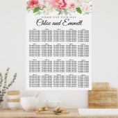 Grote roze Floral 20-tafel weddenschapenkaart Poster (Keuken)