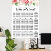 Grote roze Floral 20-tafel weddenschapenkaart Poster (Thuiskantoor)