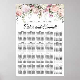 Grote roze Floral 20-tafel weddenschapenkaart Poster