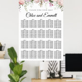 Grote roze Floral 20-tafel weddenschapenkaart Poster (Thuiskantoor)