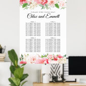 Grote roze Floral 4-tafel weduwenkaart Poster (Thuiskantoor)