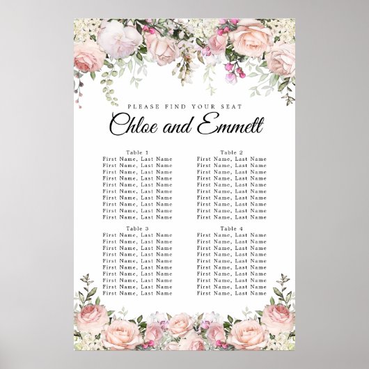 Grote roze Floral 4-tafel weduwenkaart Poster (Voorkant)
