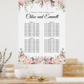 Grote roze Floral 4-tafel weduwenkaart Poster (Keuken)