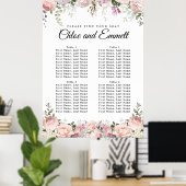 Grote roze Floral 4-tafel weduwenkaart Poster (Thuiskantoor)