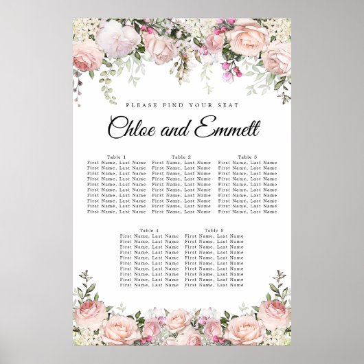 Grote roze Floral 5-tafel weduwenkaart Poster (Voorkant)