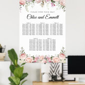 Grote roze Floral 5-tafel weduwenkaart Poster (Thuiskantoor)
