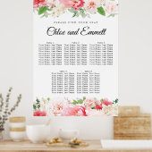 Grote roze Floral 5-tafel weduwenkaart Poster (Keuken)