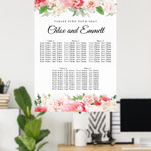 Grote roze Floral 5-tafel weduwenkaart Poster (Thuiskantoor)