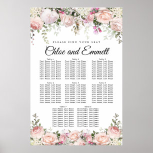Grote roze Floral 8-tafel weduwenkaart Poster
