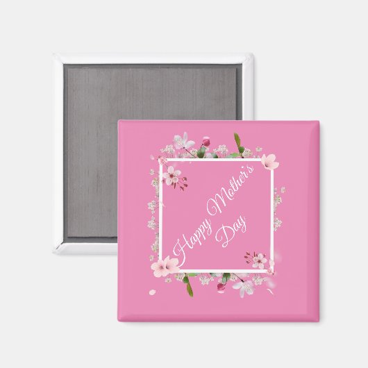 Grote roze florale Happy Moederdag Magneet (Voorkant / Achterkant)