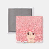 Grote Roze Haired Vrouw Magneet (Voorkant / Achterkant)