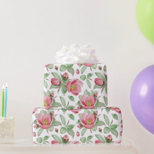 Grote roze magnolia bloemen op wit cadeaupapier