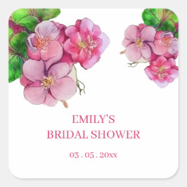 Grote roze mooie bloemen, bloemen flora waterverf vierkante sticker