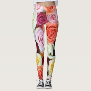 Grote roze Paarse en witte rozen Leggings