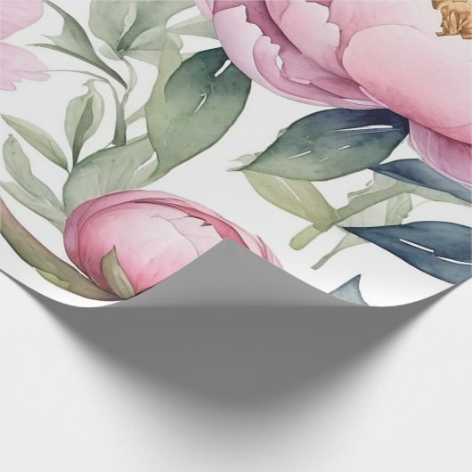 grote roze pioenrozen waterverf cadeaupapier (Hoek)