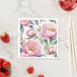 grote roze pioenrozen waterverf servet