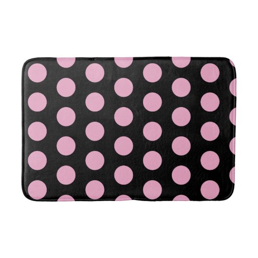 Grote Roze Polka Dots op Zwart Badmat (Voorkant)