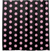 Grote Roze Polka Dots op Zwart Douchegordijn (Voorkant)