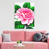 Grote roze pony met Emerald Green Leaves Canvas Afdruk (Insitu (Woonkamer))