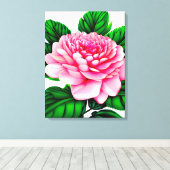Grote roze pony met Emerald Green Leaves Canvas Afdruk (Insitu (Houten vloer))