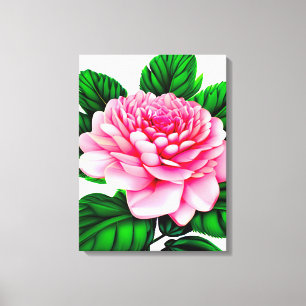 Grote roze pony met Emerald Green Leaves Canvas Afdruk