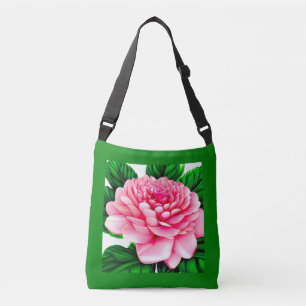 Grote roze pony met Emerald Green Leaves Crossbody Tas