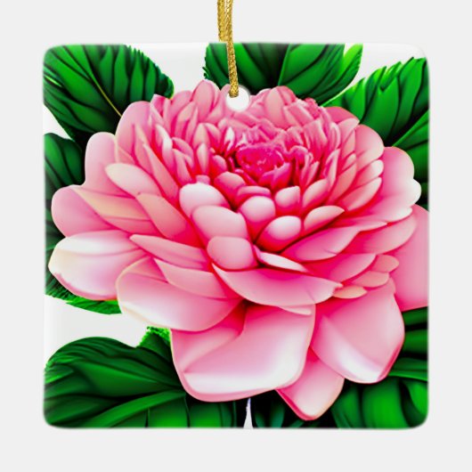 Grote roze pony met Emerald Green Leaves Keramisch Ornament (Voorkant)