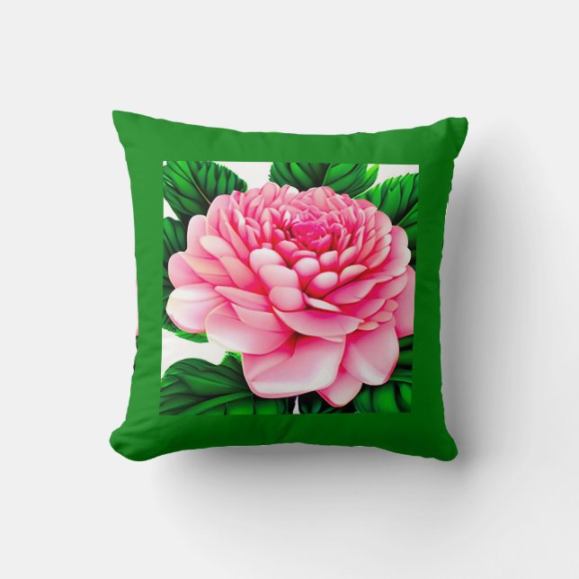 Grote roze pony met Emerald Green Leaves Kussen (Voorkant)
