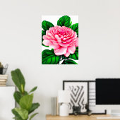 Grote roze pony met Emerald Green Leaves Poster (Thuiskantoor)