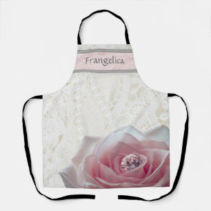 Grote Roze Roos met Diamant Gepersonaliseerd Schort