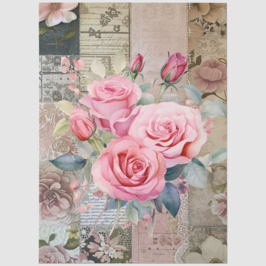 Grote Roze Rozen Boeketten & Collage Decoupage Tissuepapier (Voorkant)