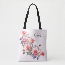Grote roze rozen gepersonaliseerd tote bag