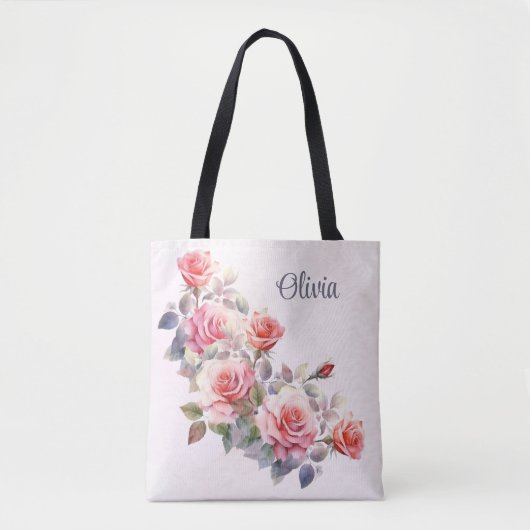 Grote roze rozen gepersonaliseerd tote bag (Voorkant)