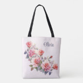 Grote roze rozen gepersonaliseerd tote bag (Achterkant)