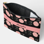  grote roze rozen met bladeren op zwart etui (Open)