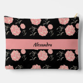  grote roze rozen met bladeren op zwart etui (Achterkant)