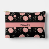  grote roze rozen met bladeren op zwart etui (Voorkant)