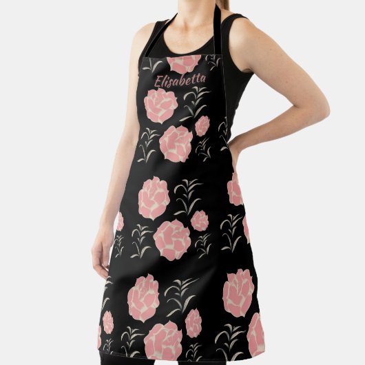 grote roze rozen met bladeren op zwart schort (Insitu)