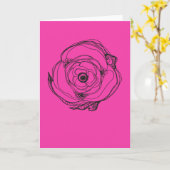 Grote Roze Rozentekening & Gedicht Kaart (Gele Bloem)