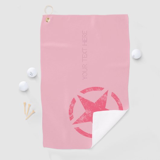 Grote Roze ster Verdrukte Stijl met Tekst op een Golfhanddoek (Insitu)