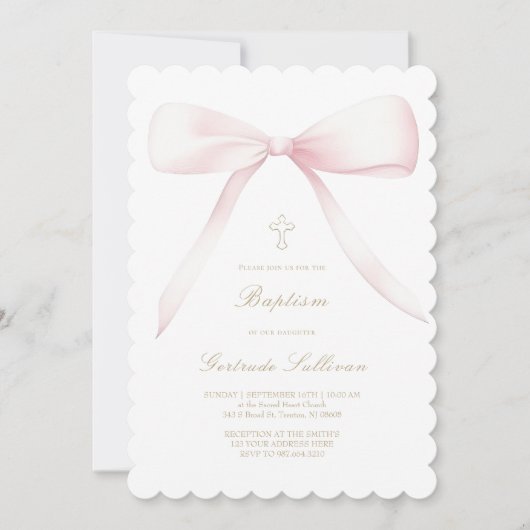 grote roze strik | doop kaart (Voorkant)