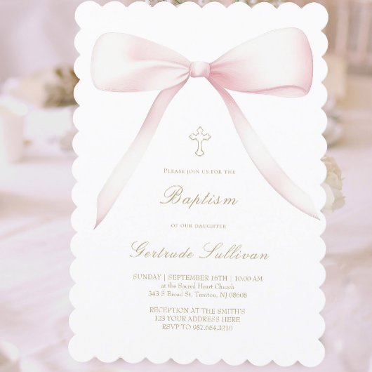 grote roze strik | doop kaart