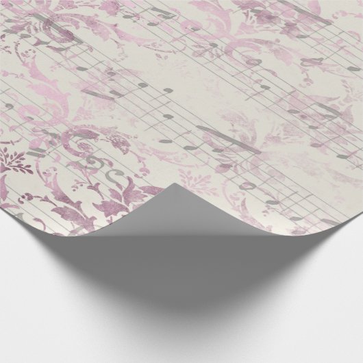 Grote  roze ventilator met muziek cadeaupapier (Hoek)