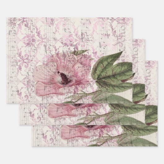 Grote  roze ventilator met muziek inpakpapier vel (Set)